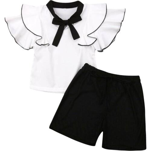 2-7T Fashion Toddler Baby Girls Chiffon Short Sleeve T Shirt Tops Shorts Outfits Set Summer Clothes Childrens Clothing
