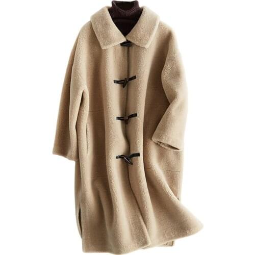 2020 New Sheep Shearing Overcoat Woman Long Fund Overknee By Age Ox Horn Buckle Coat One Lamb Hair Loose Coat