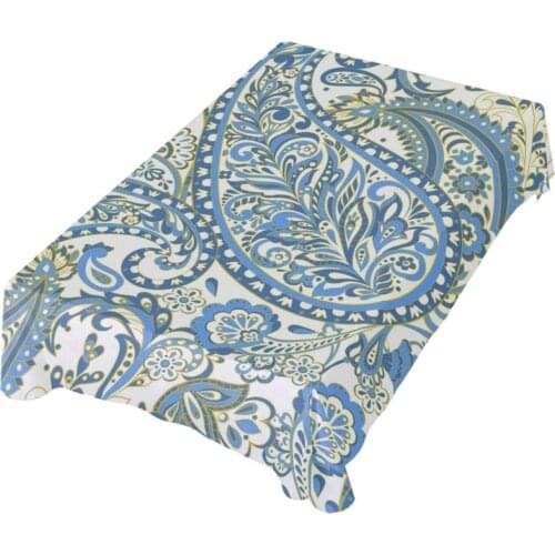 Paisley Damascus Flower Blue Mandala Table Cloth Décor