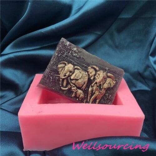 Elephant And Baby Family Silicone 3D Stereo Soap Mold Square Shape Craft Handmade Animal Making Plaster Wax Clay Decorating