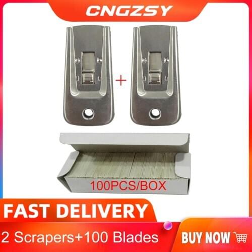 2pc Stainless Steel Scraper 100pcs Blades UV Glue Remover Knife For Cell Phone LCD Screen Glass Cleaning Tools Kit 2E35+E13