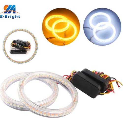 2PCS Car 4014 Angel Eyes 60mm 70mm 80mm 90mm 95mm 100mm 110mm Auto Halo Rings PVC Lights 12V Motorcycle Headlight White+Yellow