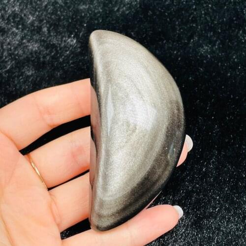 Natural Silver Obsidian Moon Decoration Magic Feng Shui Jewelry