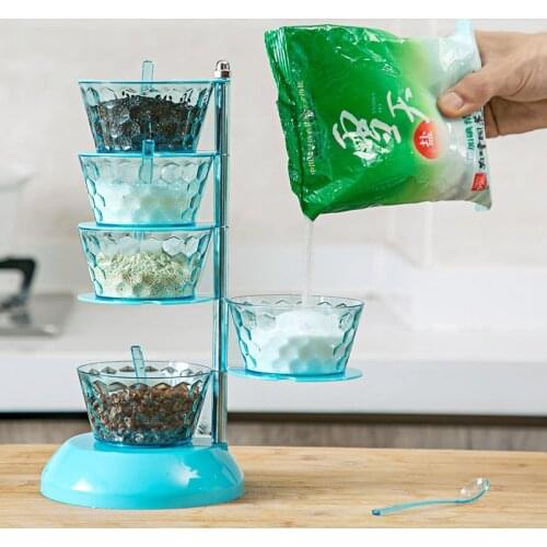 Kitchen Vertical Crystal Rotary Seasoning Box Suit Seasoning Can Storage Box Kitchen Household Food Container Storage