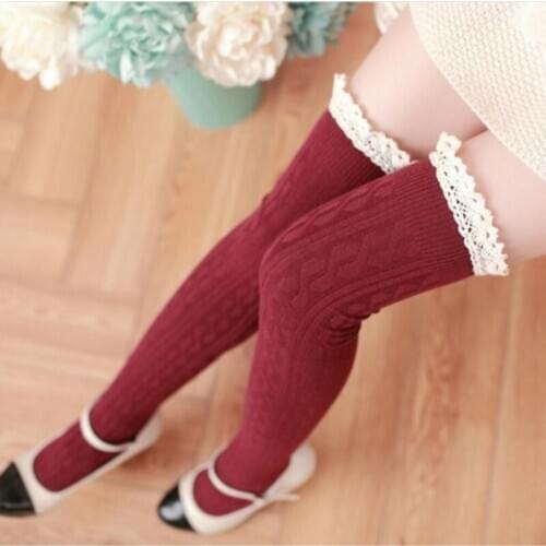 Women Girl Over Knee High Socks Lace Patchwork Spring Autumn Winter Warm Knit Soft Thigh High Long Socks Solid Color Stocks