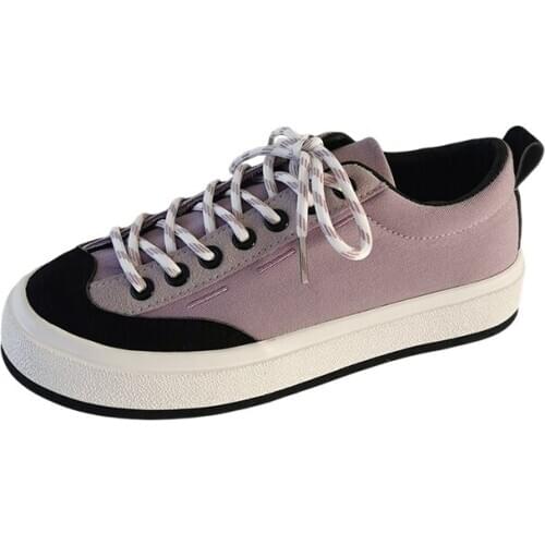 2021 Spring New Canvas Shoes Womens Fashion Board Big Round Toe Platform Lace Up Thick Bottom Student School Girls Lolita Flats