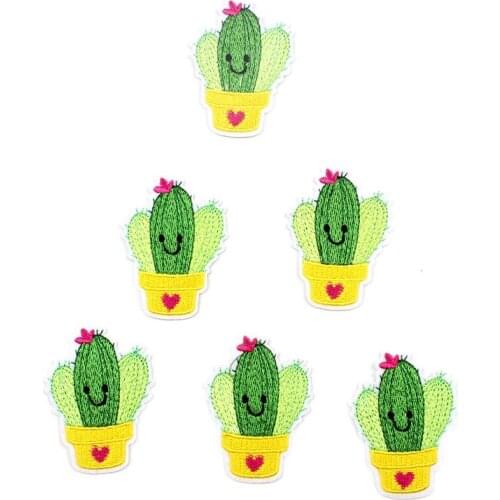 10pcs/lot Cute Smile Cactus Stickers Quality Cartoon Patches For Jeans Coats Shoes Bags Decos DIY Sewing Apparel Badge Appliques