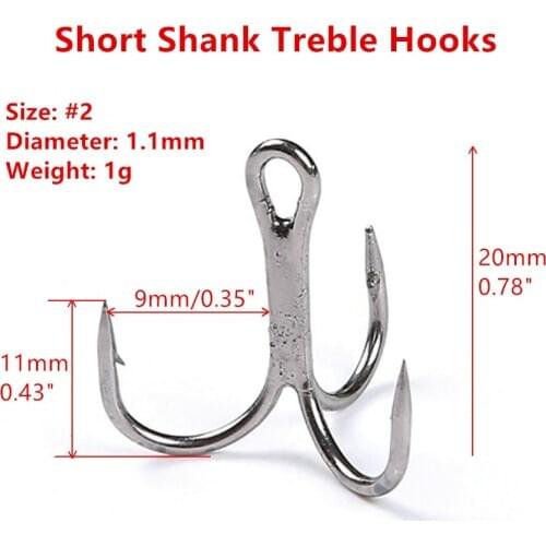 100 pcs MIZUGIWA Treble Fishing Hooks Short Shank Treble Hooks #2 - #12 Carbon Steel Barbed Fishhooks Triple Hooks Sea Tackle