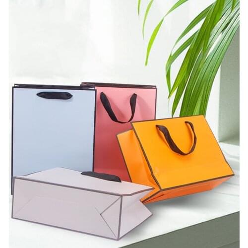 12Pieces Paper Bag for Gift Box with Ribbon Customizable Shopping Clothing Store Craft Paper Box Shipping Package Gift Bags Case