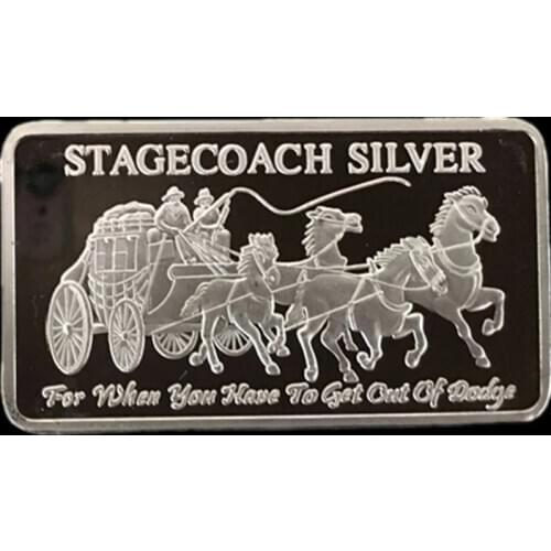 2 pcs Non Magnetic Stagecoach silver bullion coin 1 OZ silver plated ingot badge 50 mm x 28 mm ingot collectible decoration bars