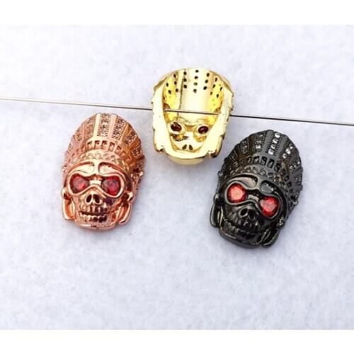 5 Pcs Copper Charm Skull Head CZ Pave Connector Indian headwear Skeleton Fit Bracelet Necklace Jewelry finding CT469