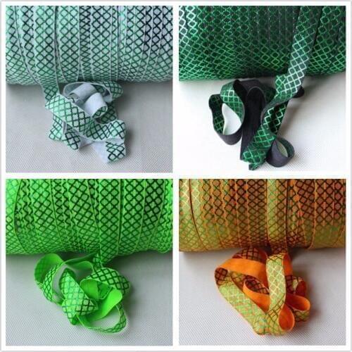 6 colors Green Foil Small Quatrefoil FOE Elastic-100yards Welcome Custom Print Fold Over Elastic Ribbon