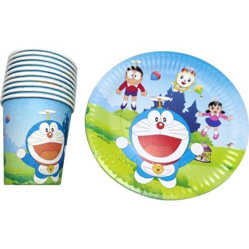 60PCS Doraemon Theme Decorate Baby Shower Cups Plates Kids Favors Dishes Glass Birthday Events Party Disposable Tableware Set