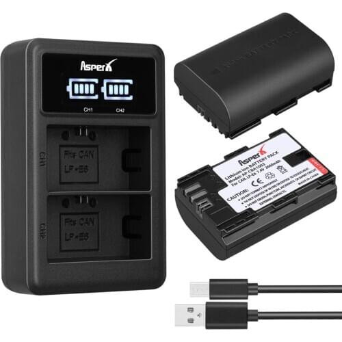 LP E6 LPE6 LP-E6 E6N Battery 2600mAh + LED Dual Charger For Canon EOS 5DS R 5D Mark II 5D Mark III 6D 70D 80D EOS 5DS R Camera