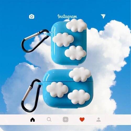 Case for AirPods Cover Ins Korean Cute Blue Sky White Clouds Earphone Case with Buckle for Apple airpod 1 2 Pro Sky Blue Funda