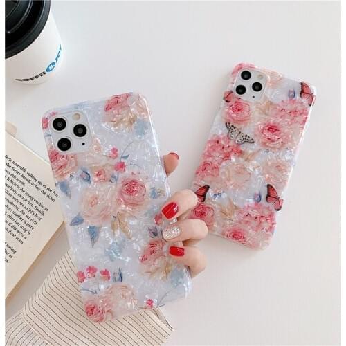 Lovely Rose Flower Conch Shell Phone Case For iPhone 12 11 Pro XS MAX XR X 7 8 Plus SE 2020 Soft IMD Retro Sunflower Back Cover