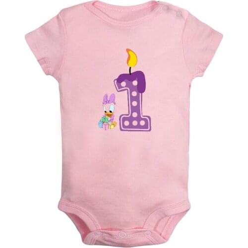 I'm 1 Year Old Cute Duckling 1st Birthday Candle Printed Newborn Baby Girl Boys Clothes Short Sleeve Romper Outfits 100% Cotton
