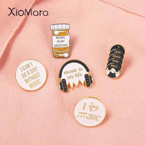 Music Lover Enamel Pins Musical Notes Headphone Wire Earphone Rock and Roll Sign Brooches Badges Collar Backpack Decoration