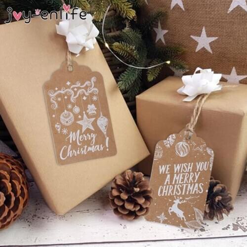 50pcs Christmas Paper Gift Label Tag Santa Claus Snowman Tree Xmas Gift Candy Packaging Label Merry Christmas Kraft Paper Tags