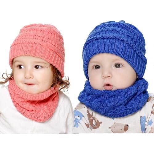 HanXi New Baby Kids Winter Hat Beanie Scarf Ring Fashion Knitting Pattern Soft Fleece Skullies for 0-3years Children Boys Girls