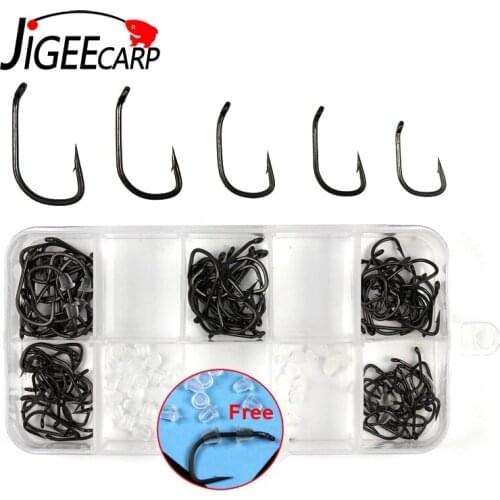 JIGEECARP 100pcs Mix Size Coated Carp Hook Pool Rig Hair Rig Ronnie Rig Carp Fishing Hooks Carp Tackles #2 #4 #6 #8 #10