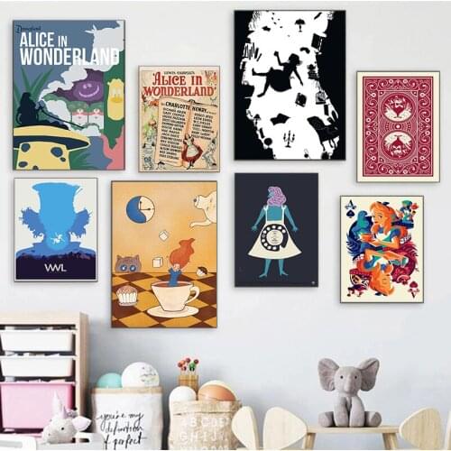 Disney Anime Alice In Wonderland Canvas Paintings Posters and Prints Wall Art Picture for Living Bedroom Kids Home Decoration