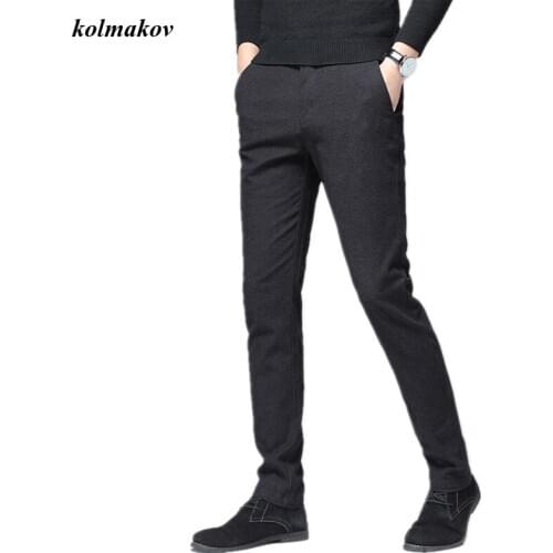 KOLMAKOV New Arrival Spring Style Men Boutique Brushed Casual Pants High Quality Solid Slim Straight Mens Leisure Trousers29-40