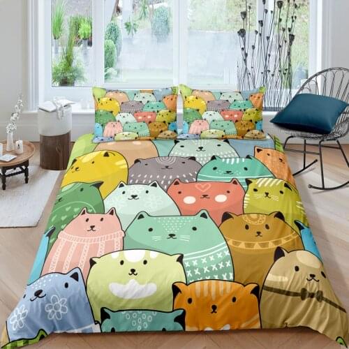 Cartoon Animal Bedding Set Cute Cats Printed 3D Duvet Cover Set Twin Full Queen King Double Size Bed Cover Pillowcase Bedclothes
