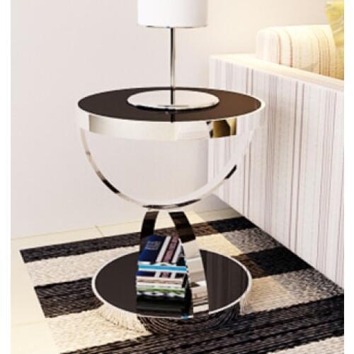 Stainless steel round. Toughened glass small sofa tea table