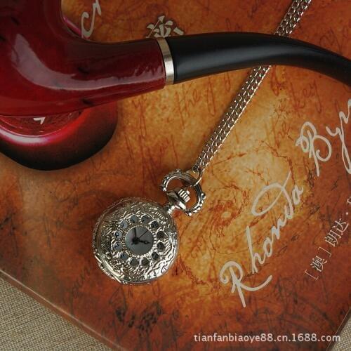 Small pocket watch circle dot silver cute little retro necklace