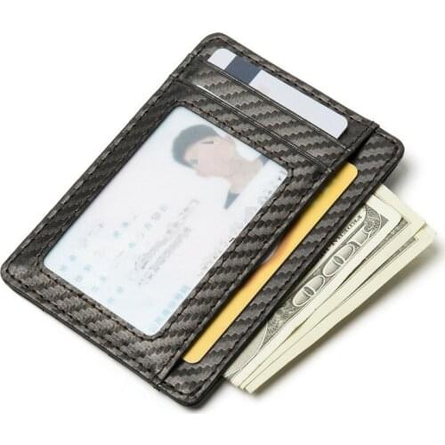 Bycobecy Men Fashion Style Black Carbon Fiber Card Holder Business PU Leather Slim Thin RFID Women Smart Wallet Pocketbooks