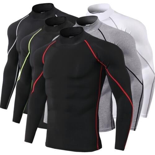 Men Bodybuilding Compression Tights T-Shirts Striped Long Sleeve Running Sport Tops Trainning Fitness Sportswear Sweatshirts