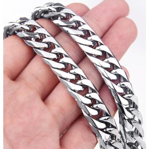 Mens Heavy Accessory Stainless Steel 9/11/13/16/19mm Cuban Link Miami Chain Necklace Male Fashion Jewelry Birthday Party