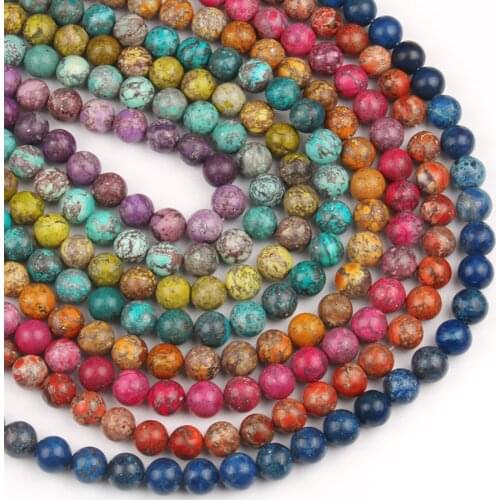 Natural Stone Multicolor Sea Sediment Imperial Turquoises Round Loose Spacer Beads for Jewelry Making Diy Bracelet 6/8/10mm 15