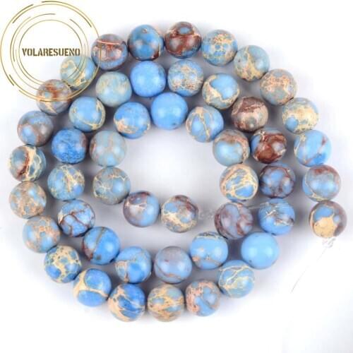 Natural Stone Light Blue Sea Sediment Turquoises Imperial Jaspers Beads 6/8mm Diy Beads For Jewelry Making Bracelet Charms 15