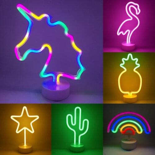 Neon Sign Lamp Decoration Lovely LED Night Lamp Rainbow Unicorn Shape Light For Children Bedroom Home Decor Baby Gift Kids Favor