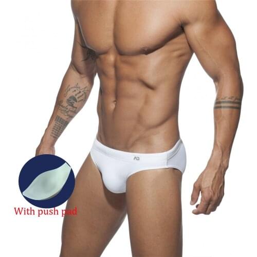 2021NEW Mens Swimming Trunks Low Waist Briefs Sexy Solid Swimsuit Quick-Drying Shorts Slip for Men Push Pad Swimwear Clothing