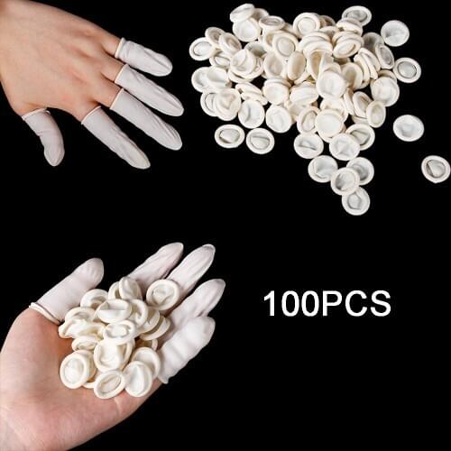 100PCS Disposable Finger Cover Natural Rubber Gloves Non-slip Latex Finger Cots Fingertips Protector Gloves Nail Art Tool