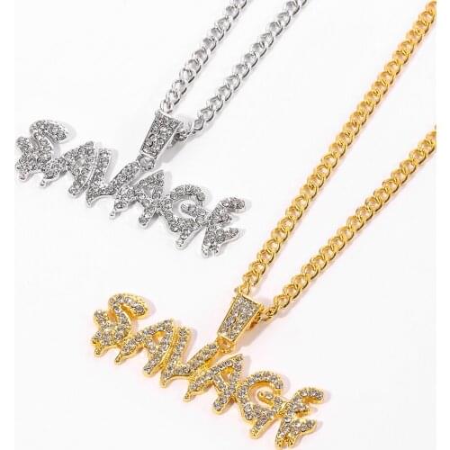 SAVAGR Pendant Necklace Embellished With Rhinestones Crystal Decorative Gold and Silver Color Hip-hop Jewelry For Men Rapper