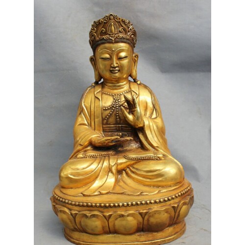 USPS to USA S1730 22" Chinese Bronze Gilt Buddhist Pray Kwan-yin GuanYin Goddess Buddha Statue