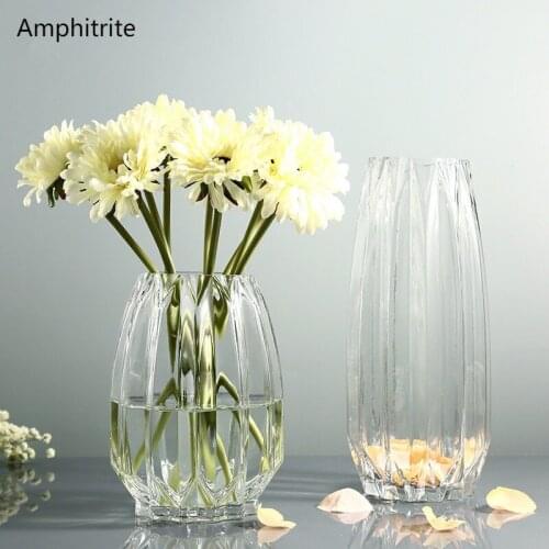 Pastoral Thiken Glass Transparent Vase Short Living Room Home Garden Decoration Diamond Lily Pink Vases 30cm