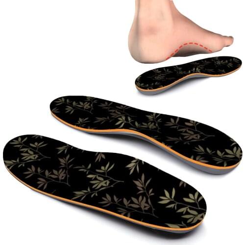 Simple Black Running Non-slip, Shock-absorbing Orthopedic Arch Support Insole With Leaf Pattern lighten Foot Pain for Women Men