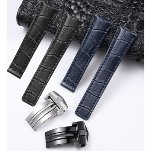 Watch Accessories Fold Buckle Watch Strap Genuine Leather Bracelet 19mm 20mm 22mm For Tag Heuer Watchband Men Wristwatches Band