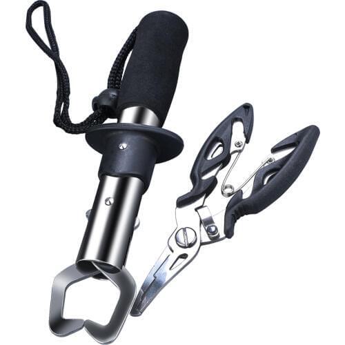 Sougayilang High Quality Fishing Pliers Stainless Split Ring Cutter Fishing Holder Tackle with Sheath&Retractable Tether Combo