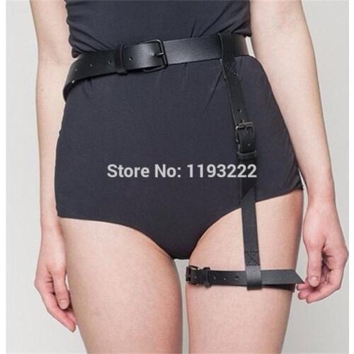 Stylish Women Punk Gothic Handmade Leather Women Harness Leg Garter Belt Waist Cincher Single Side Body Suspender