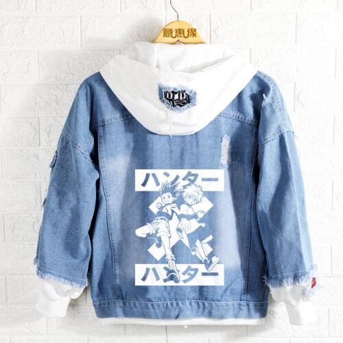 Spring Fall Kurapika Killua Zoldyck Cosplay Hoodie Anime Isaac Netero Jeans Coat reflect light Men Women Fashion Denim Jacket