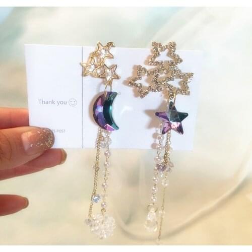 MWSONYA 2021 New Trend Korean Drop Woman Earrings Crystal Star Moon 925 Silver Needle Tassel Elegant Party Jewelry Gifts