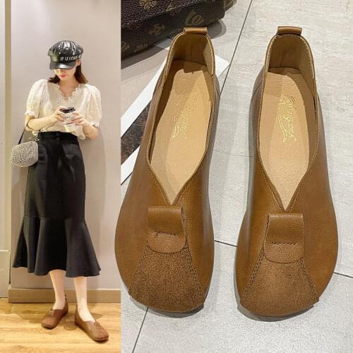 Art Fan Retro Womens Shoes Beef Tendon Flat Shoes Spring and Summer New Soft Pisen Womens Peas Shoes A Pedal Lazy Shoes