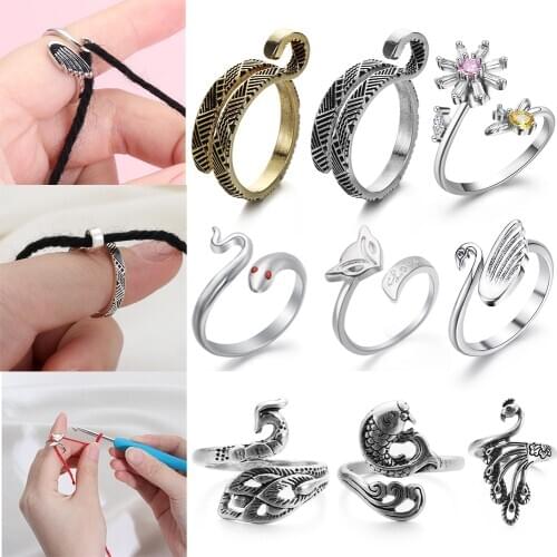 1Pcs Hot Open Finger Ring Knitting Loop Crochet Tool Wear Thimble Yarn Adjustable Sewing Accessories DIY Craft Fingering Tool