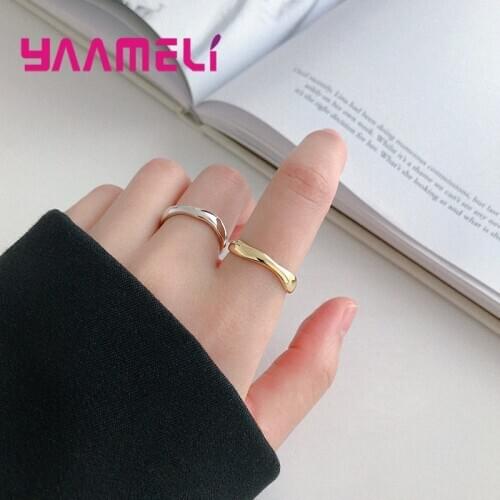 100% 925 Sterling Silver Fashion Jewelry Simple Metallic Geometric Sea Wave Ring Resizable Girls Kids Xmas Gift Drop Shipping